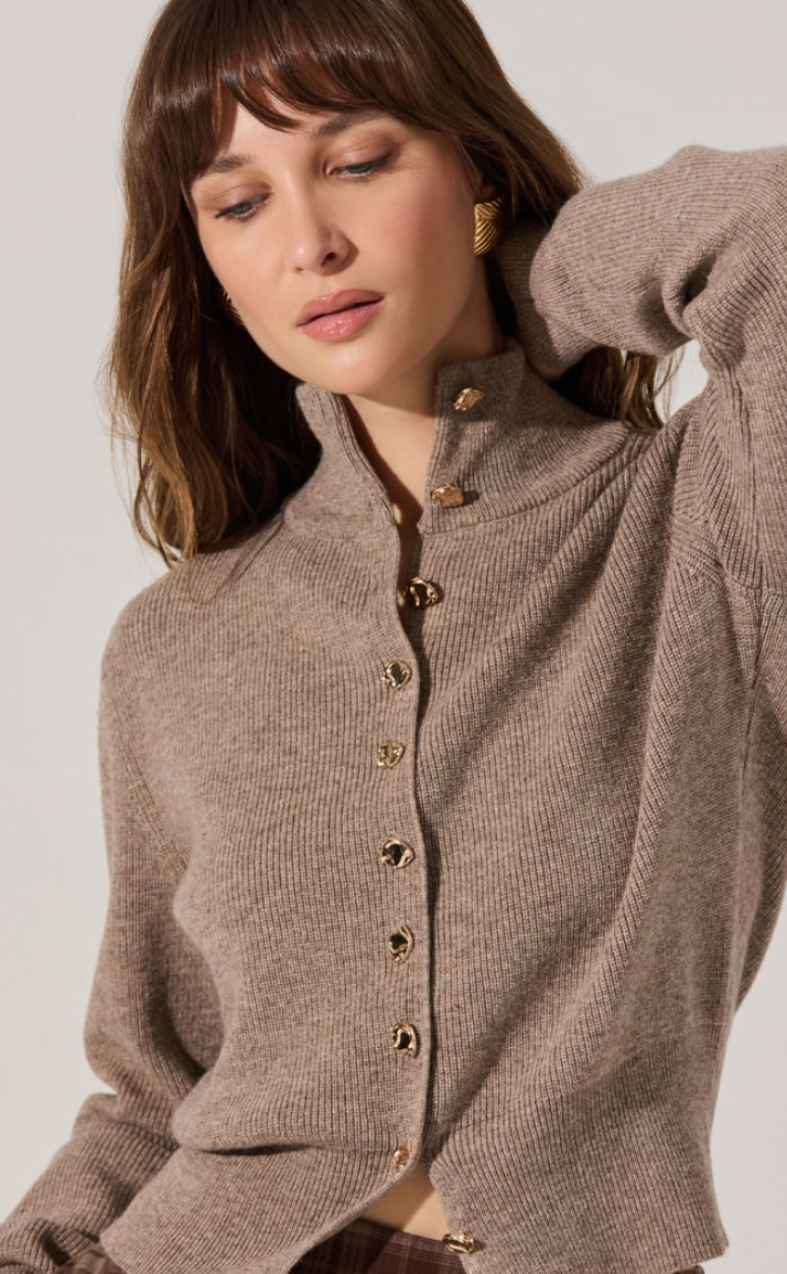 Taupe Button Down Sweater Cardigan by ASTR
