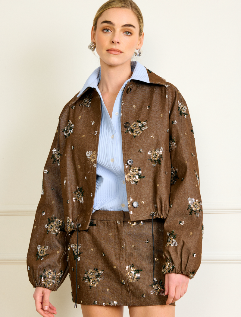 Harriet Sequin Jacket in Brown by Line and Dot