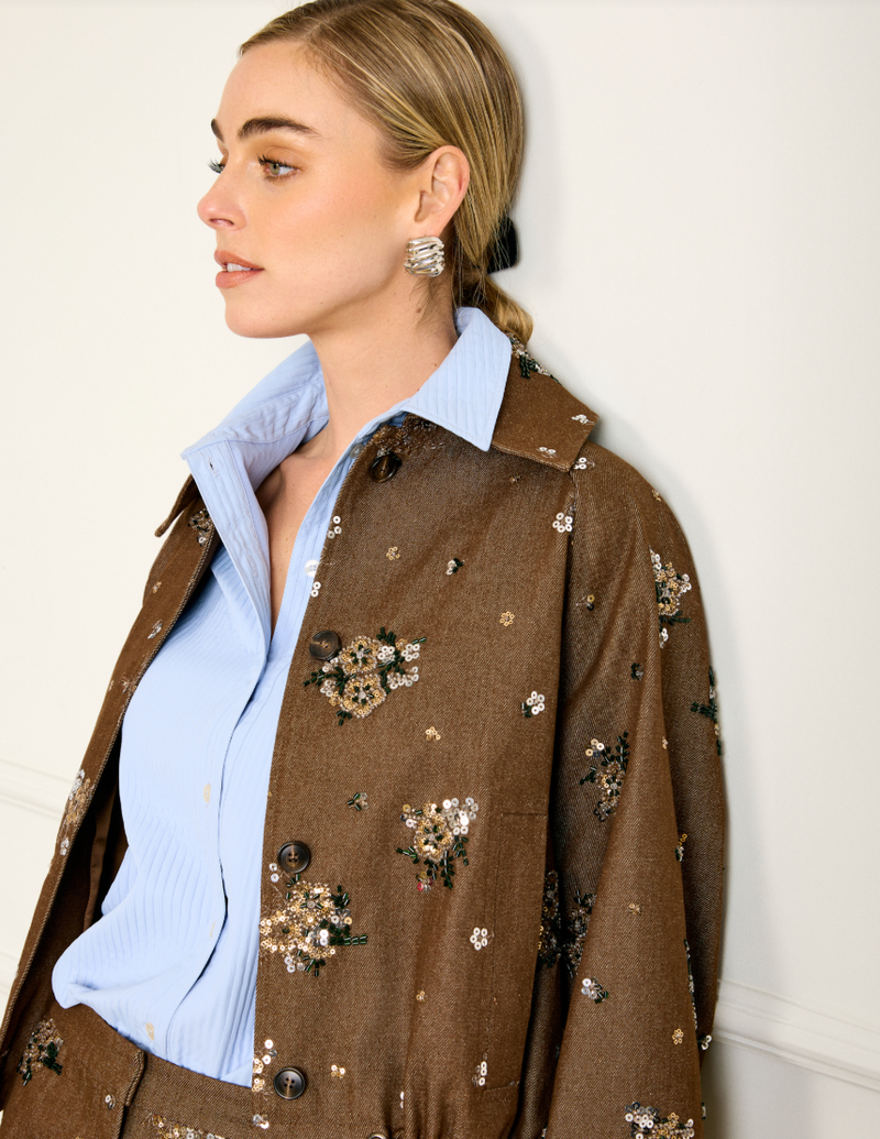 Harriet Sequin Jacket in Brown by Line and Dot