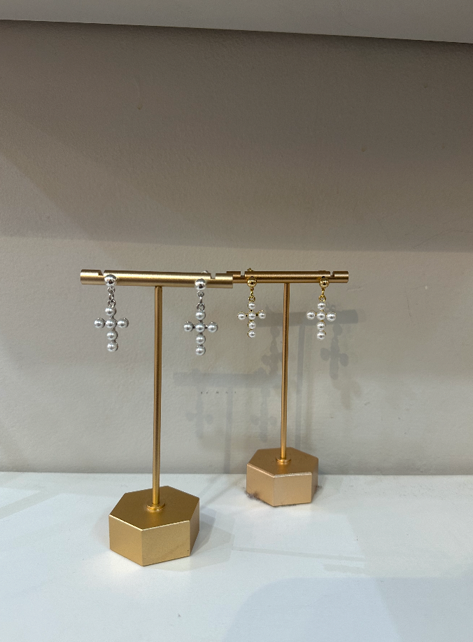 Pearl Cross Earrings by Charzie Jewelry