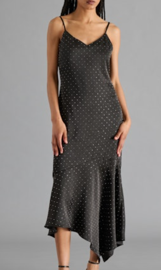 Lucille Black Satin Dress with Rhinestones by Steve Madden