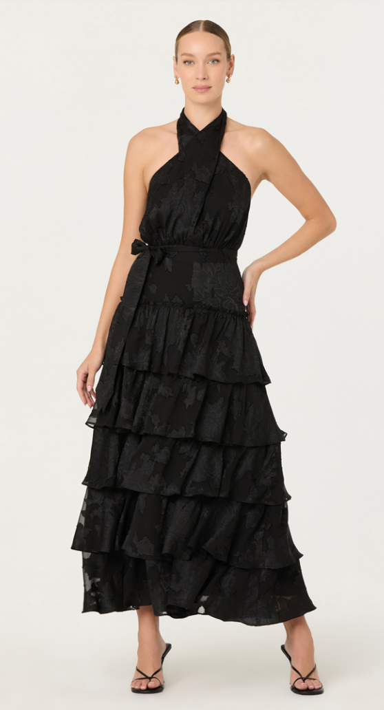 Halter Ruffle Black Maxi Dress by ASTR the Label