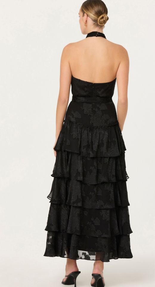 Halter Ruffle Black Maxi Dress by ASTR the Label