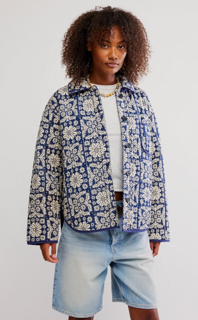 Alexie Blue and White Quilted Jacket by Free People
