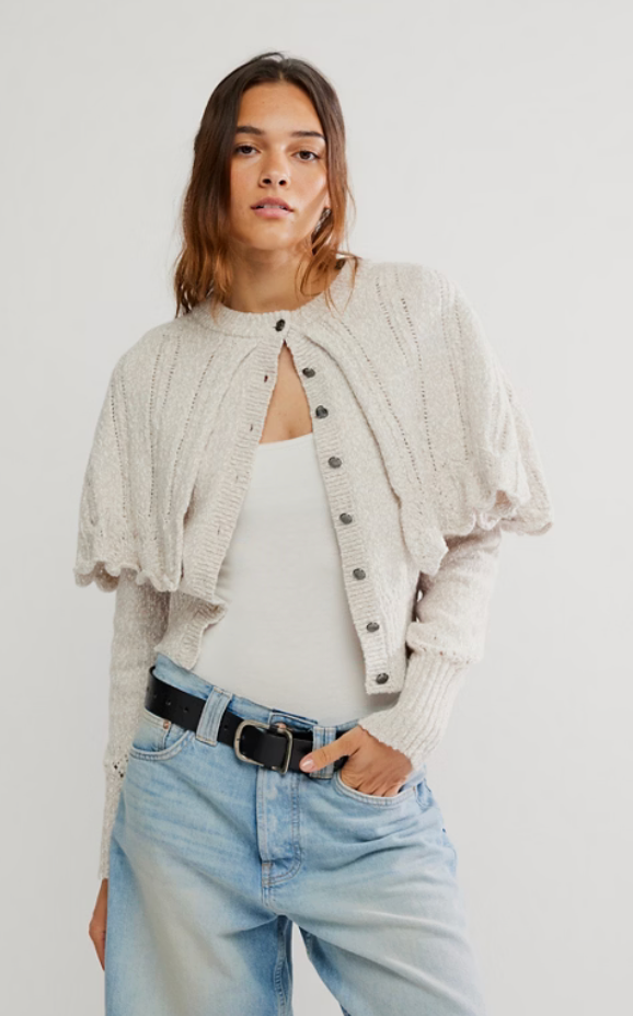 Grey Button Down Sweater Shawl by Free People
