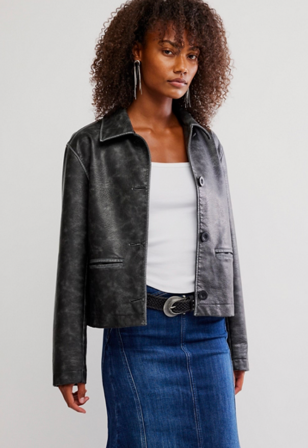 Hera Charcoal Grey Vegan Leather Jacket by Free People