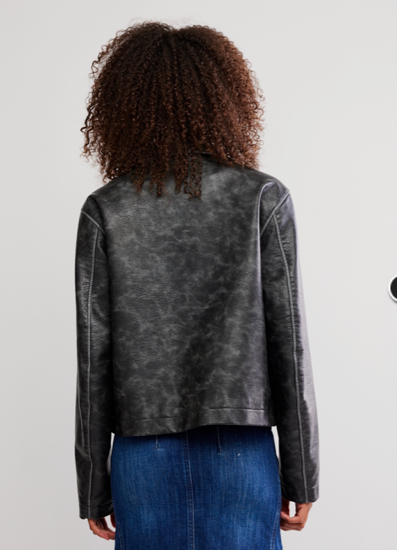 Hera Charcoal Grey Vegan Leather Jacket by Free People