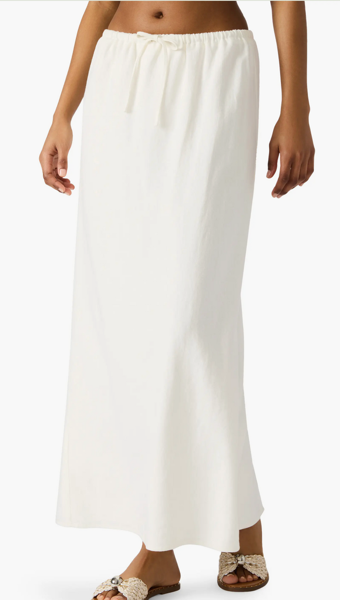 Cadi Linen Maxi Skirt in Ivory and Black by Steve Madden