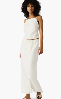 Cadi Linen Maxi Skirt in Ivory and Black by Steve Madden