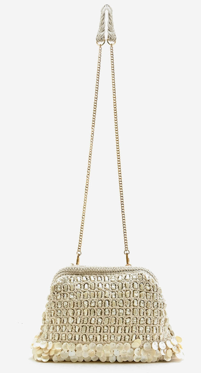 Pearl & Shell Beaded Clutch and Crossbody Bag