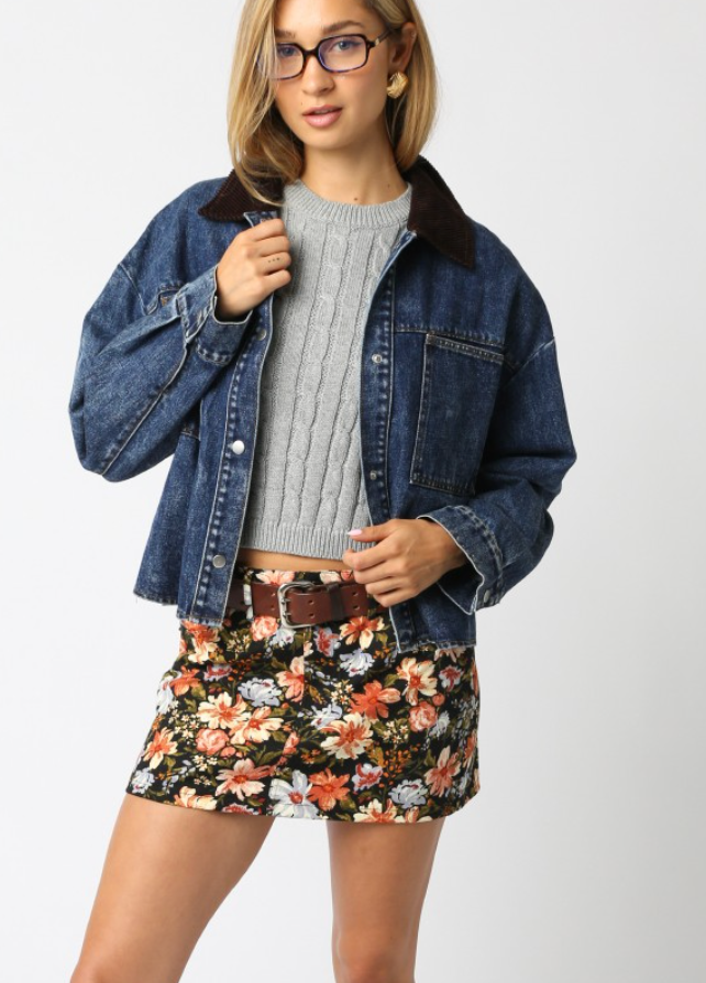 Denim Jacket with Collar Detail