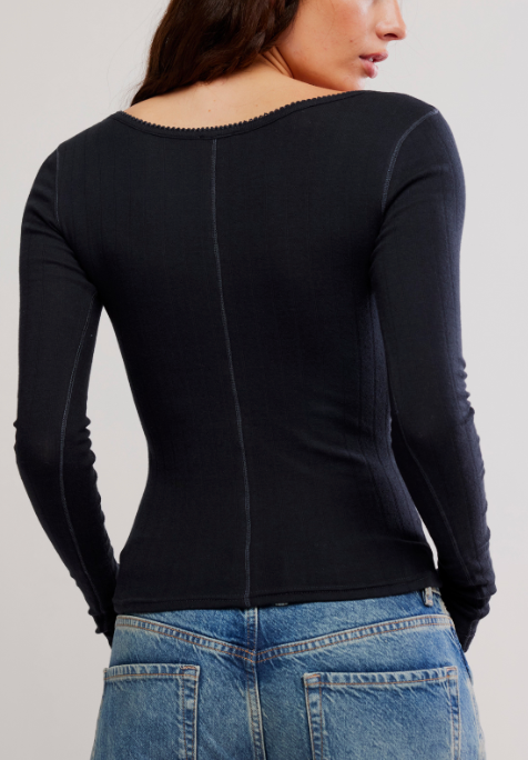 Black Button Down Long Sleeve Top by Free People