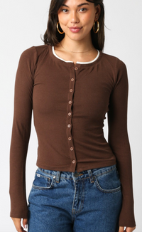 Button Down Sweater Top in Truffle or Black