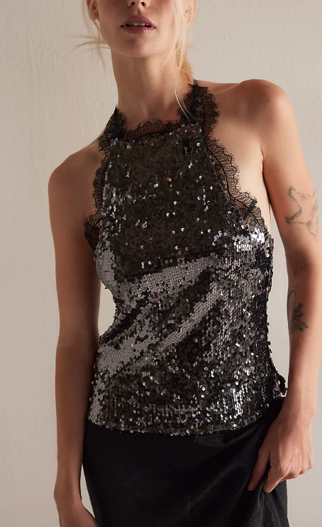 Sequin Gunmetal Take Me Away Cami by Free People