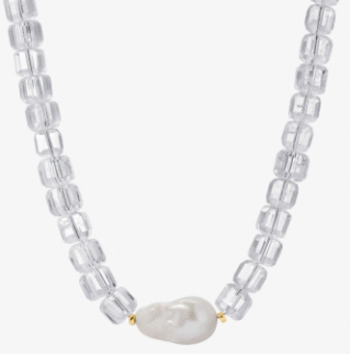Beaded Quartz Necklace with Baroque Pearl by Jurate