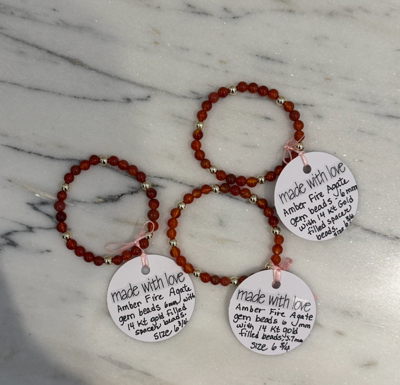 Amber Fire Agate Gem Beaded Bracelet by Kimberly Aman