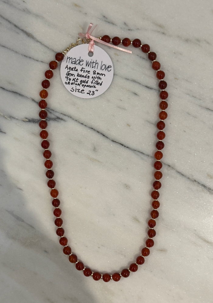 Agate Fire 8 mm Gem Beaded Necklace by Kimberly Aman