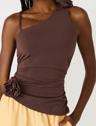 Rosette One Shoulder Top in Brown by Steve Madden