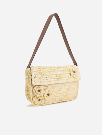 Flower Embellished Raffia Shoulder Bag