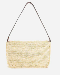 Flower Embellished Raffia Shoulder Bag