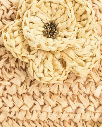 Flower Embellished Raffia Top Handle Bag or Crossbody Bag