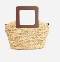 Flower Embellished Raffia Top Handle Bag or Crossbody Bag