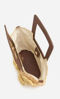Flower Embellished Raffia Top Handle Bag or Crossbody Bag