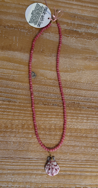 Pink Quartz Necklace with small shell pendant by Kimberly Aman