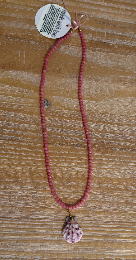 Pink Quartz Necklace with small shell pendant by Kimberly Aman