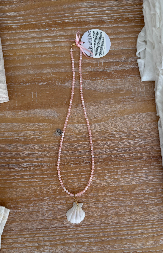 Pink Mother of Pearl Shell Necklace with Shell Pendant by Kimberly Aman