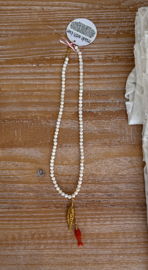Mother of Pearl Shell Necklace with Fish Pendants by Kimberly Aman