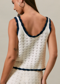 Navy and Cream Crochet Knit Top