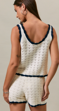 Navy and Cream Crochet Knit Shorts