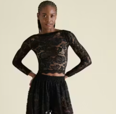 Alicea Black Lace Long Sleeve Top by Steve Madden