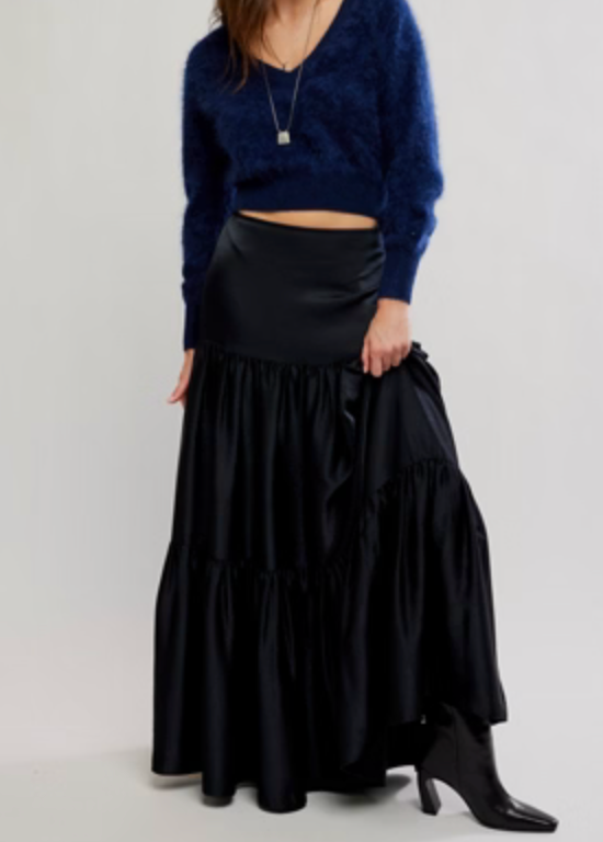 Black Satin Maxi Skirt by Free People