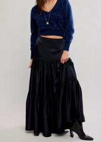 Black Satin Maxi Skirt by Free People