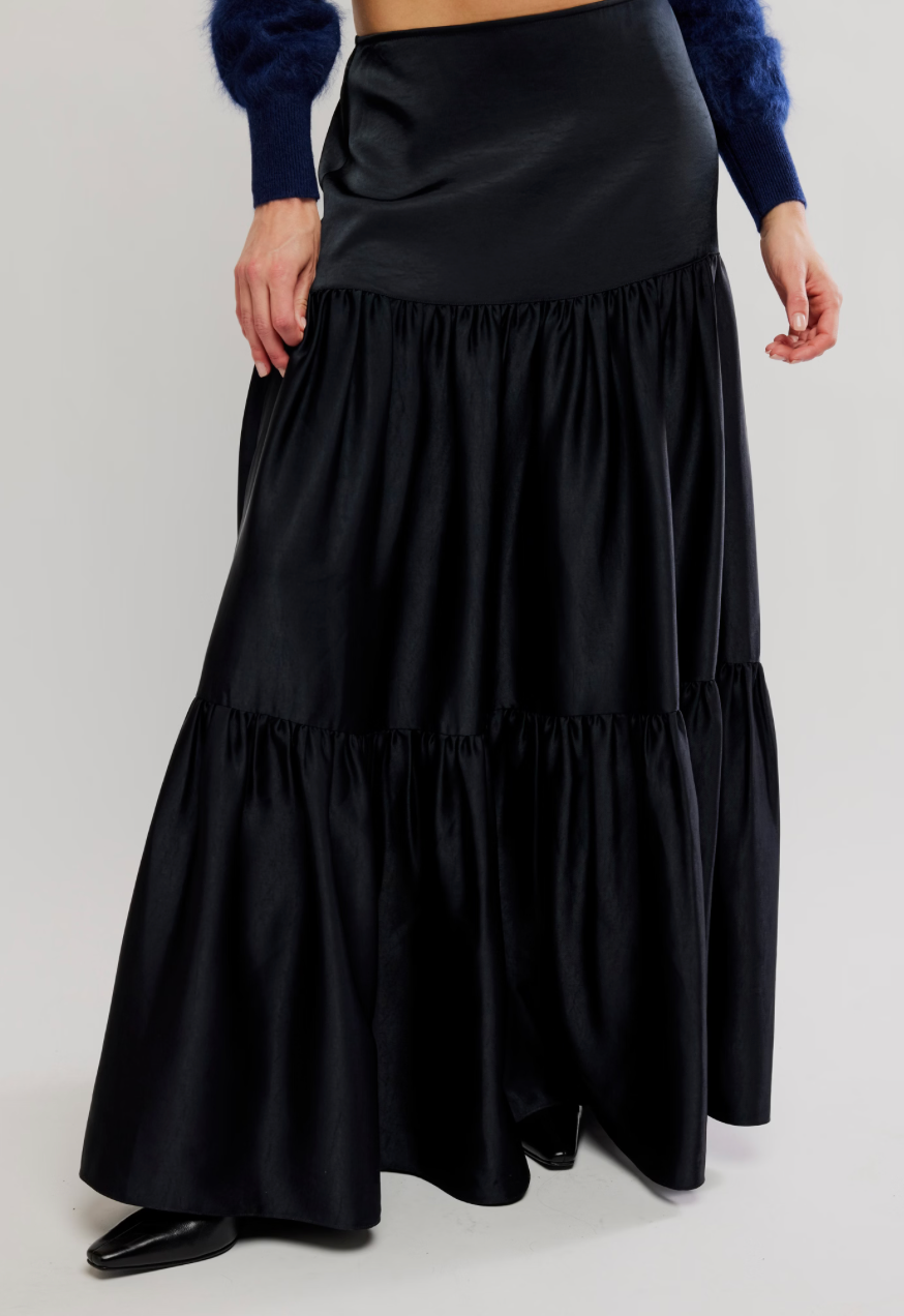 Black Satin Maxi Skirt by Free People