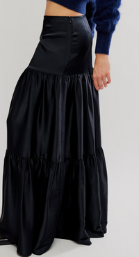 Black Satin Maxi Skirt by Free People