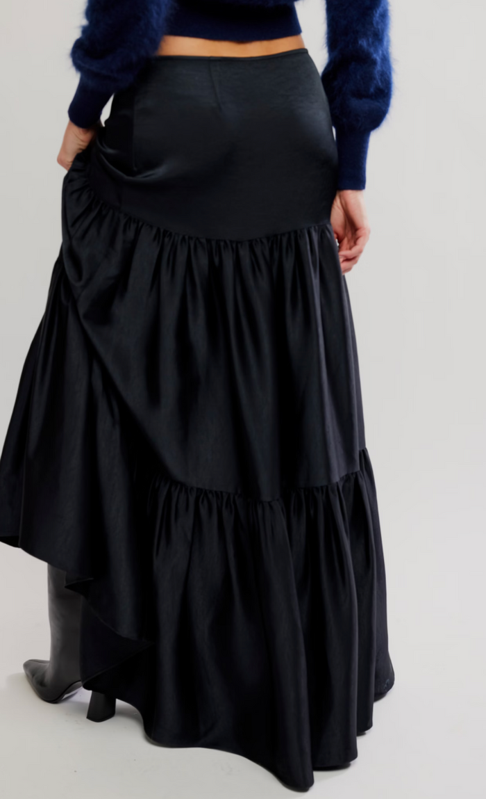 Black Satin Maxi Skirt by Free People