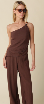 Brown One Shoulder Beaded Top