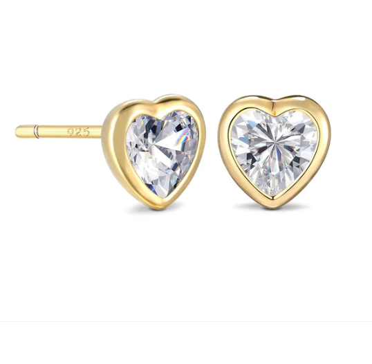 Simulated Diamond Stud Heart Earrings by Jurate