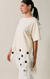 Polka Dot Asymmetrical Satin Lace Top