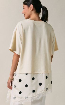 Polka Dot Asymmetrical Satin Lace Top
