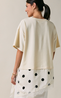 Polka Dot Asymmetrical Satin Lace Top