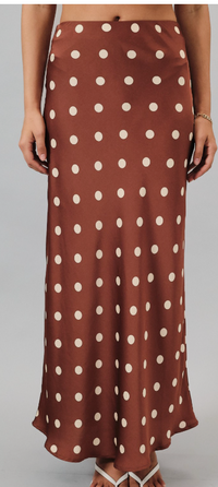 Brown Polka Dot Satin Maxi Skirt
