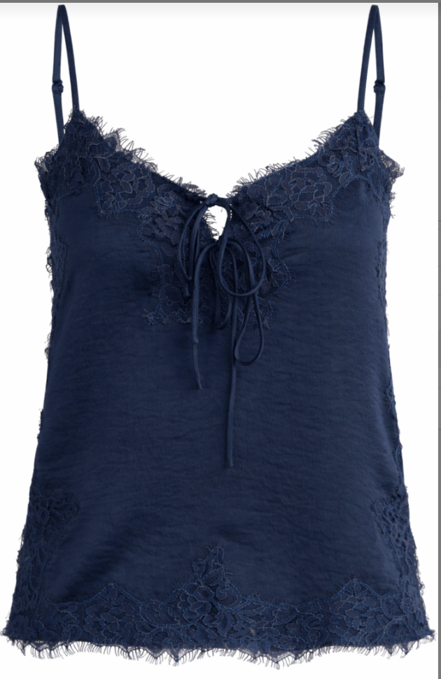 Navy Satin Lace Top by BILA