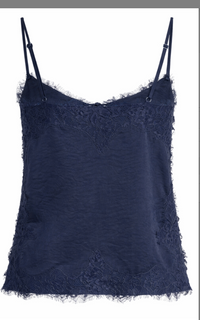 Navy Satin Lace Top by BILA