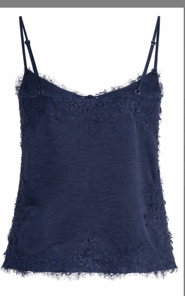 Navy Satin Lace Top by BILA
