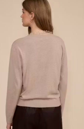 Beige Lace Trim Sweater Top by Lucy Paris