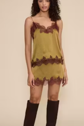 Green Lace Satin Skirt by Lucy Paris